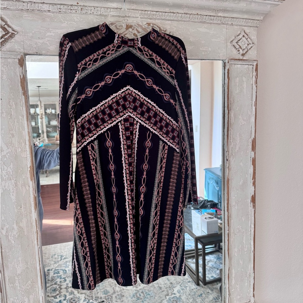 Vintage with Tags Free People Elegant Black and Pink Geometric Dress